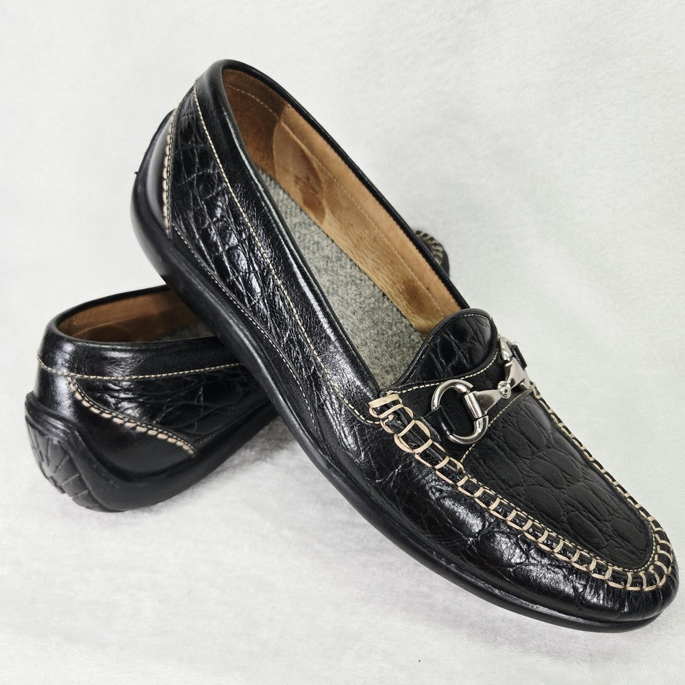 Martin Dingman Horsebit Loafers Mens 10.5 Black Saxon Crocodile Print Leather